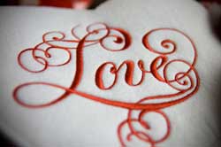 Love embroidery done with embroidery sewing machine